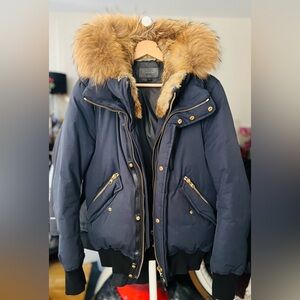 Mackage Black Down Coat with Brown Fur Trim